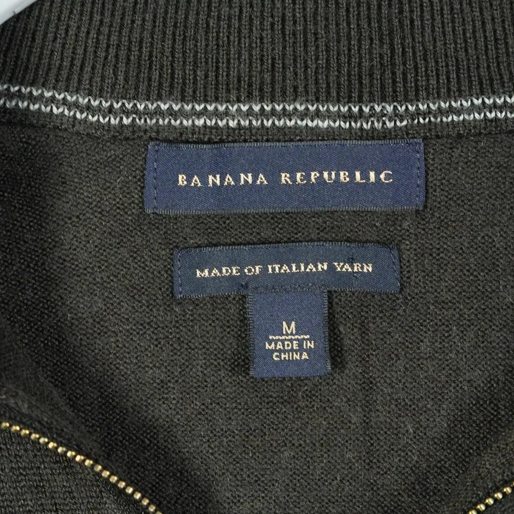 Banana Republic Italian Yarn Wool Blend Quarter Zip Sweater Olive‎ Brown Mens M